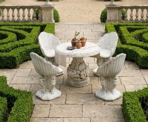 A Magnificent Neoclassical Grotto Reconstituted Stone Garden Dining Suite Circa 1960s Comprising a