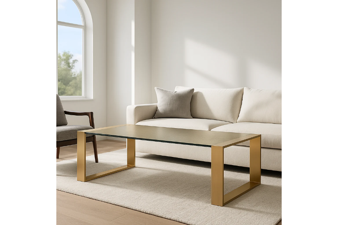 Strata Coffee Table Sophisticated Strata Coffee Table, expertly crafted with a striking golden - Image 1 of 5