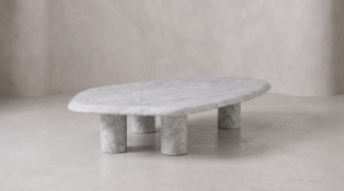 Timothy Oulton Arno Coffee Table (Large, 160 x 93cm) in Marble White Satin is a sculptural,