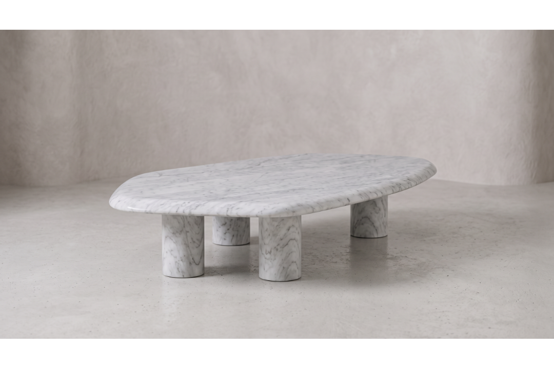 Timothy Oulton Arno Coffee Table (Large, 160 x 93cm) in Marble White Satin is a sculptural, - Image 1 of 2