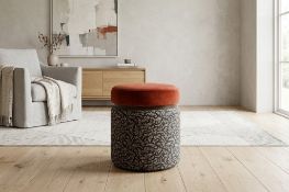 Contemporary Dual-Fabric Circular Pouffe / Dressing Table Stool red top teal body (43 x 48cm) Inject