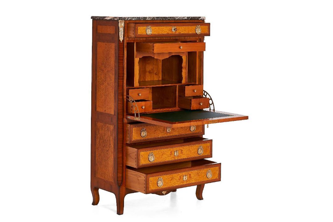 Louis XVI Stationary cabinet "Béal" Inlaid work – Marble top – Made of solid cherrywood brilliant - Image 2 of 9