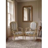 A Pair of Louis XVI Style Giltwood and Painted Fauteuil Armchair, Après Jean – Baptiste Sené, 19th
