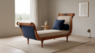 A Restauration Style Beechwood Chaise Longue (Méridienne), Dite 'Brifaudon,' This elegant chaise