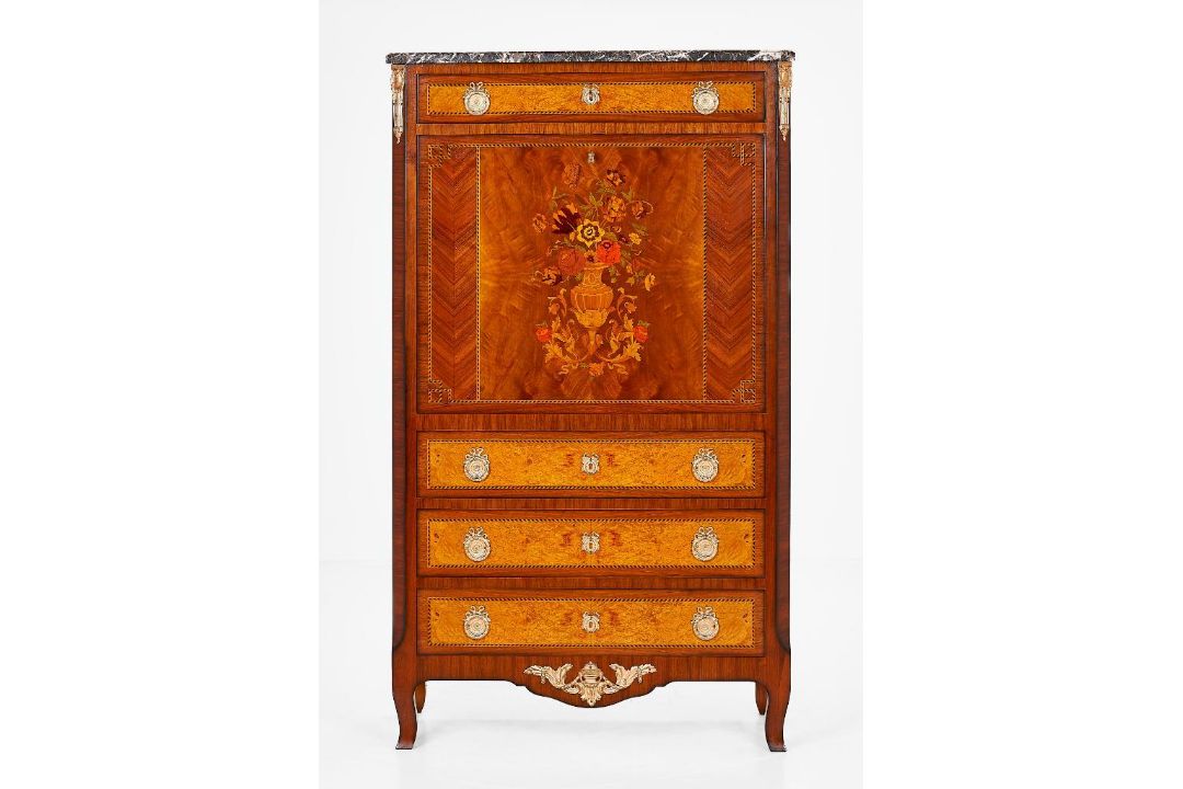 Louis XVI Stationary cabinet "Béal" Inlaid work – Marble top – Made of solid cherrywood brilliant - Image 3 of 9