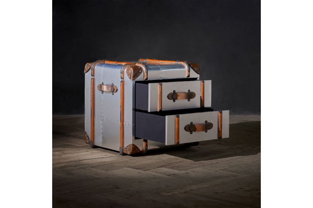 Timothy Oulton Globetrekker 2 Drawer Side Table Aero Harking back to the romantic era of long sea - Image 1 of 2