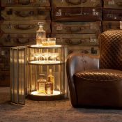 Timothy Oulton Shimmer Short Round Bar Cabinet in Flat Brass & Faceted Glass is a glamorous, low-