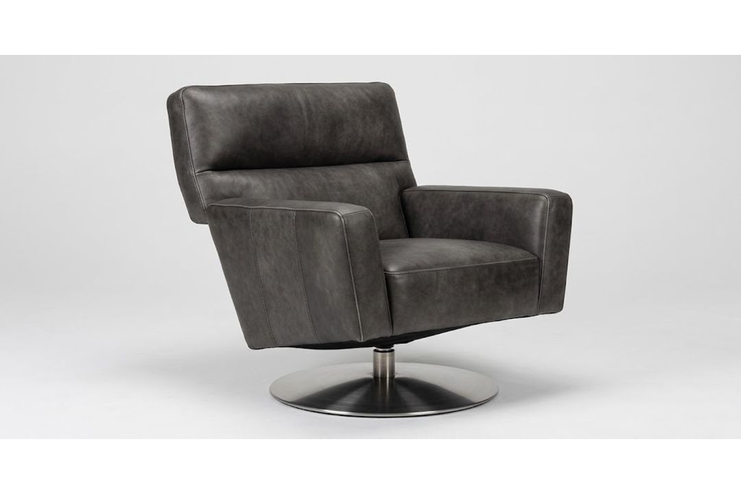 Timothy Oulton Silva Swivel Chair in Hand Tipped Graphite Brushed Stainless Steel is a sleek, - Image 2 of 2