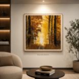 Golden Trees with distressed wood frame Wall Art Radiant Golden Trees Wall Art piece, showcasing