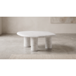 Timothy Oulton Arno Coffee Table (Small, 95 x 74cm) in Marble White Satin is a compact, sculptural
