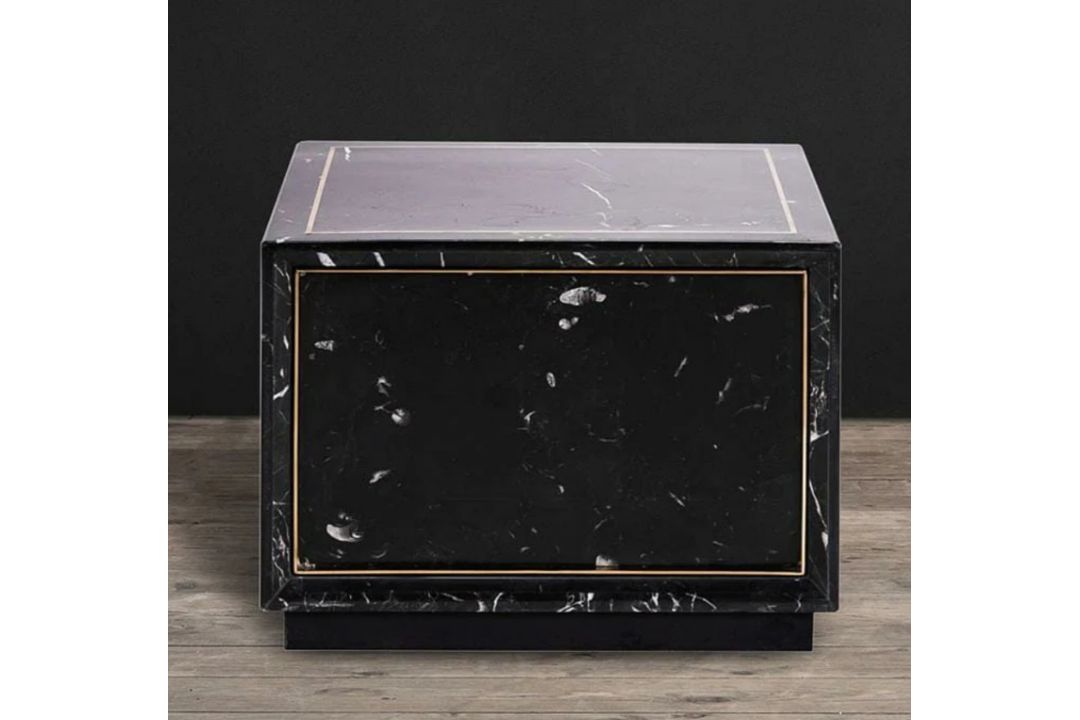 Timothy Oulton Colosseum Side Table (50 x 50cm) in Marble Black Polished Shiny Brass is a sleek, - Image 3 of 5