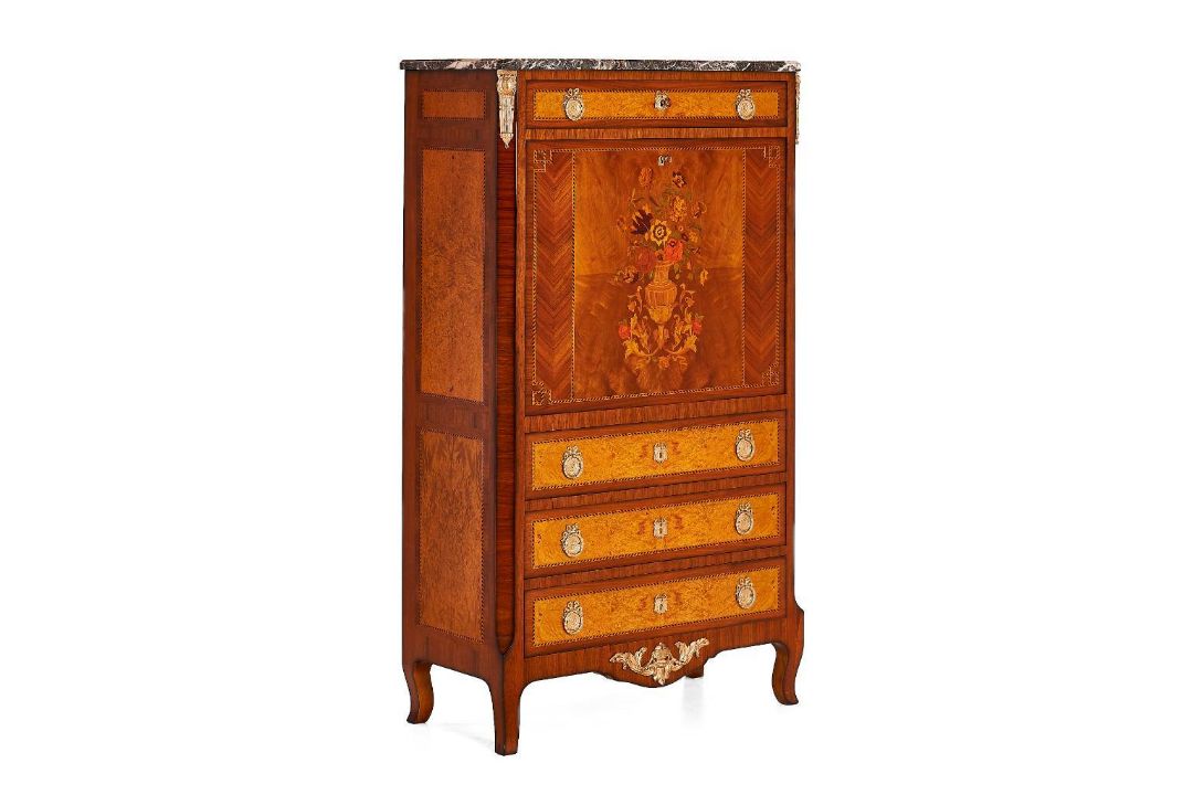Louis XVI Stationary cabinet "Béal" Inlaid work – Marble top – Made of solid cherrywood brilliant - Image 4 of 9
