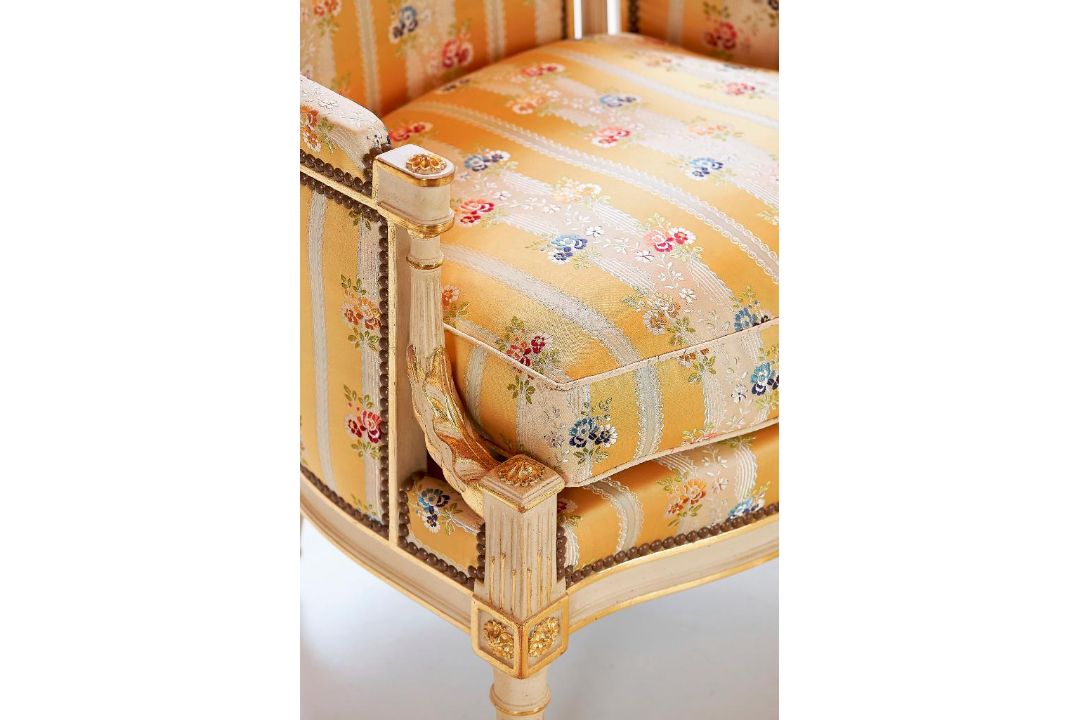 A Pair of Louis XVI easy chair "Lerouge" Copy after work signed Lerouge – The back is curved and - Image 4 of 8