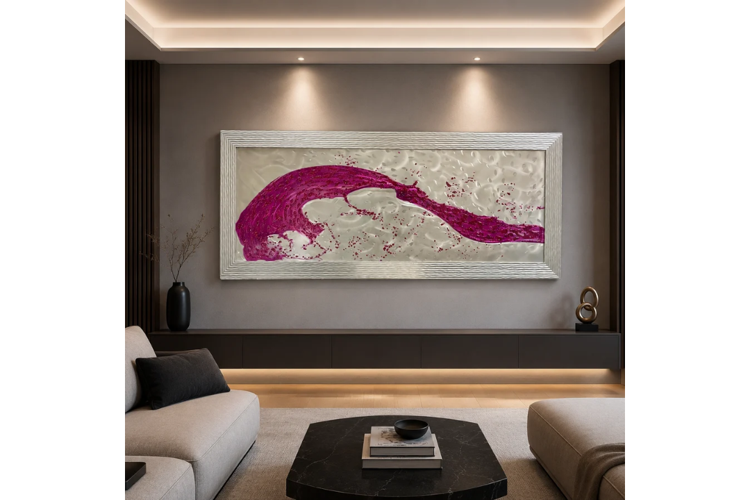 Red Ocean Wall Art Dramatic Red Ocean Wall Art piece, featuring a dynamic abstract wave motif in - Image 1 of 2