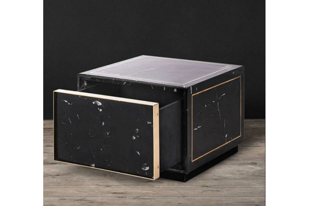 Timothy Oulton Colosseum Side Table (50 x 50cm) in Marble Black Polished Shiny Brass is a sleek, - Image 2 of 5
