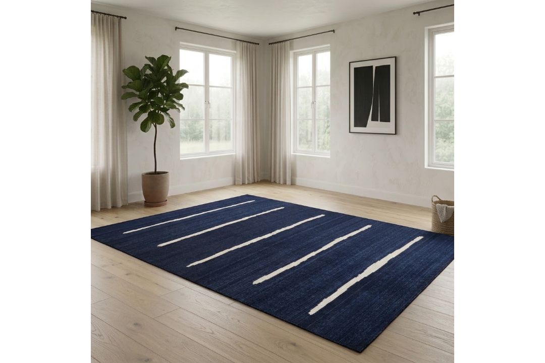 Timothy Oulton Izmir Stripe Carpet 375 x 279cm— Blue Med The Timothy Oulton Izmir Stripe Carpet (