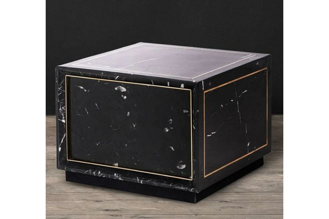 Timothy Oulton Colosseum Side Table (50 x 50cm) in Marble Black Polished Shiny Brass is a sleek, - Image 4 of 5