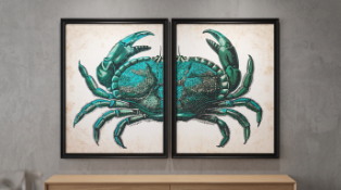 The Timothy Oulton Crab Art Diptych is a commanding, large-scale pair of coastal-inspired natural