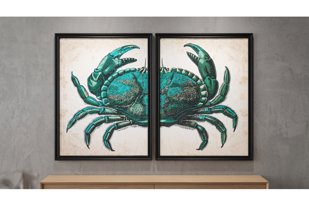 The Timothy Oulton Crab Art Diptych is a commanding, large-scale pair of coastal-inspired natural - Image 1 of 4