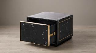 Timothy Oulton Colosseum Side Table (50 x 50cm) in Marble Black Polished & Shiny Brass is a sleek,