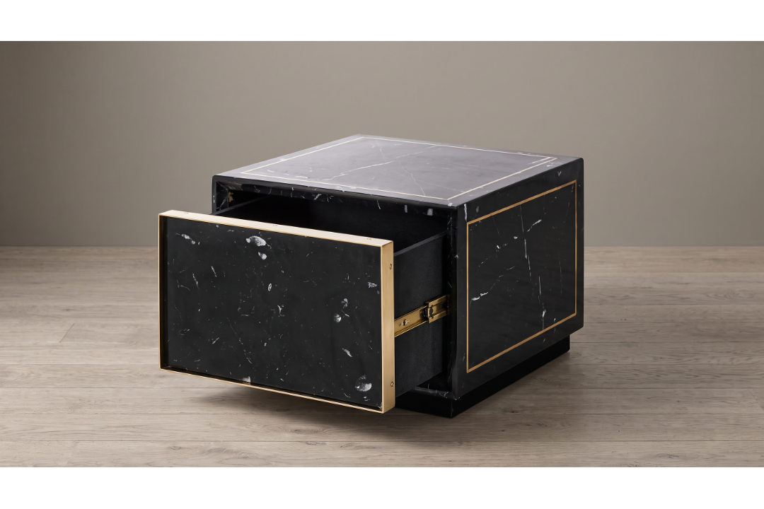 Timothy Oulton Colosseum Side Table (50 x 50cm) in Marble Black Polished Shiny Brass is a sleek, - Image 1 of 5