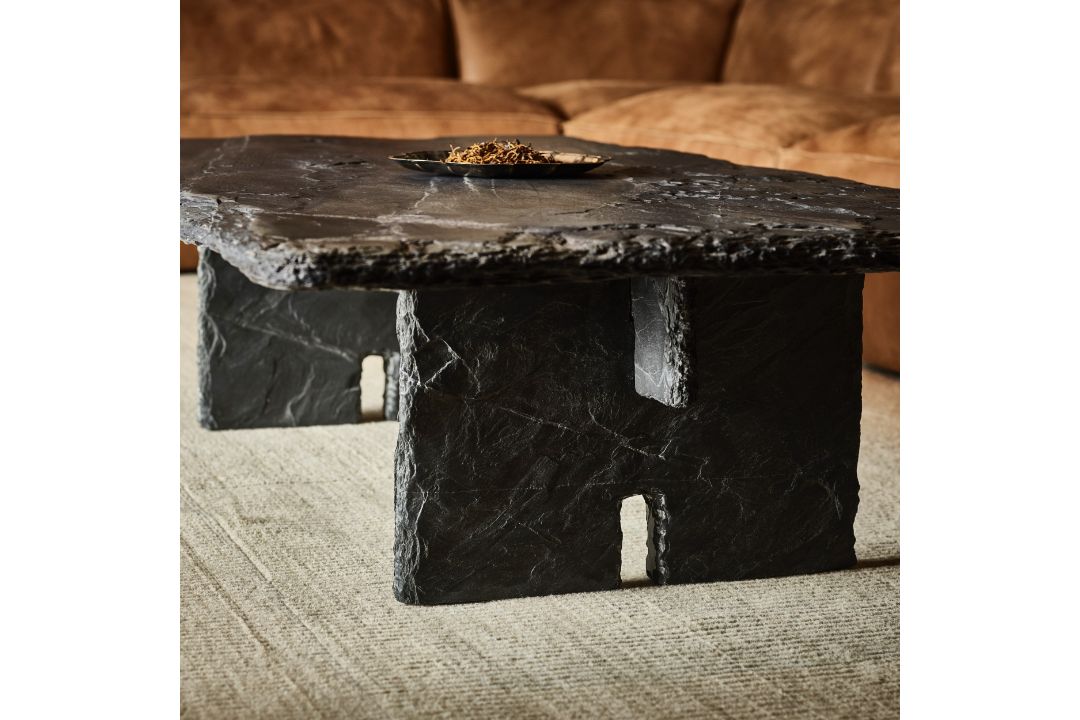 Timothy Oulton Quarry Rectangular Coffee Table (150 x 90cm) in Black Slate Satin is a ruggedly - Image 3 of 4