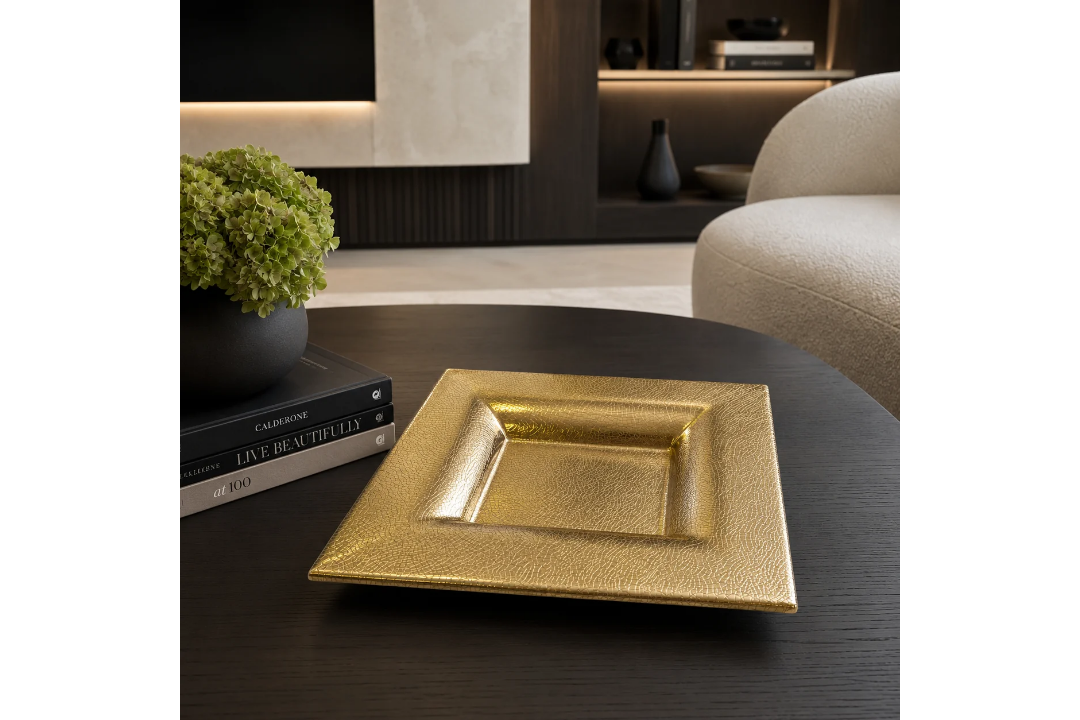 FDC - Ceramic Charger tray in crackle gold enamal A sophisticated square Ceramic Charger Tray, - Image 1 of 2