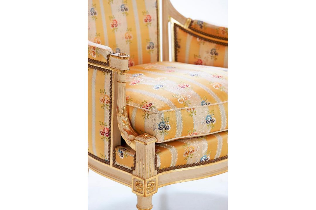 A Pair of Louis XVI easy chair "Lerouge" Copy after work signed Lerouge – The back is curved and - Image 3 of 8