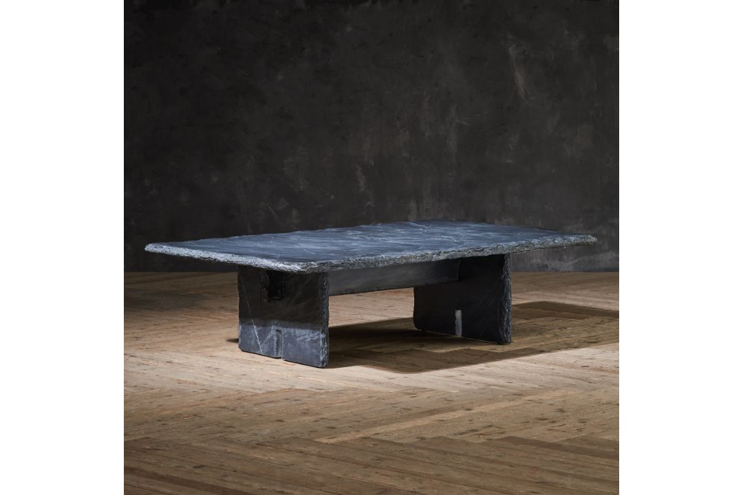 Timothy Oulton Quarry Rectangular Coffee Table (150 x 90cm) in Black Slate Satin is a ruggedly - Image 1 of 4