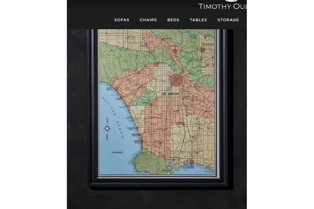 Timothy Oulton Maps Los Angeles Art (100 x 82cm) The Timothy Oulton Maps Los Angeles black wood - Image 1 of 2