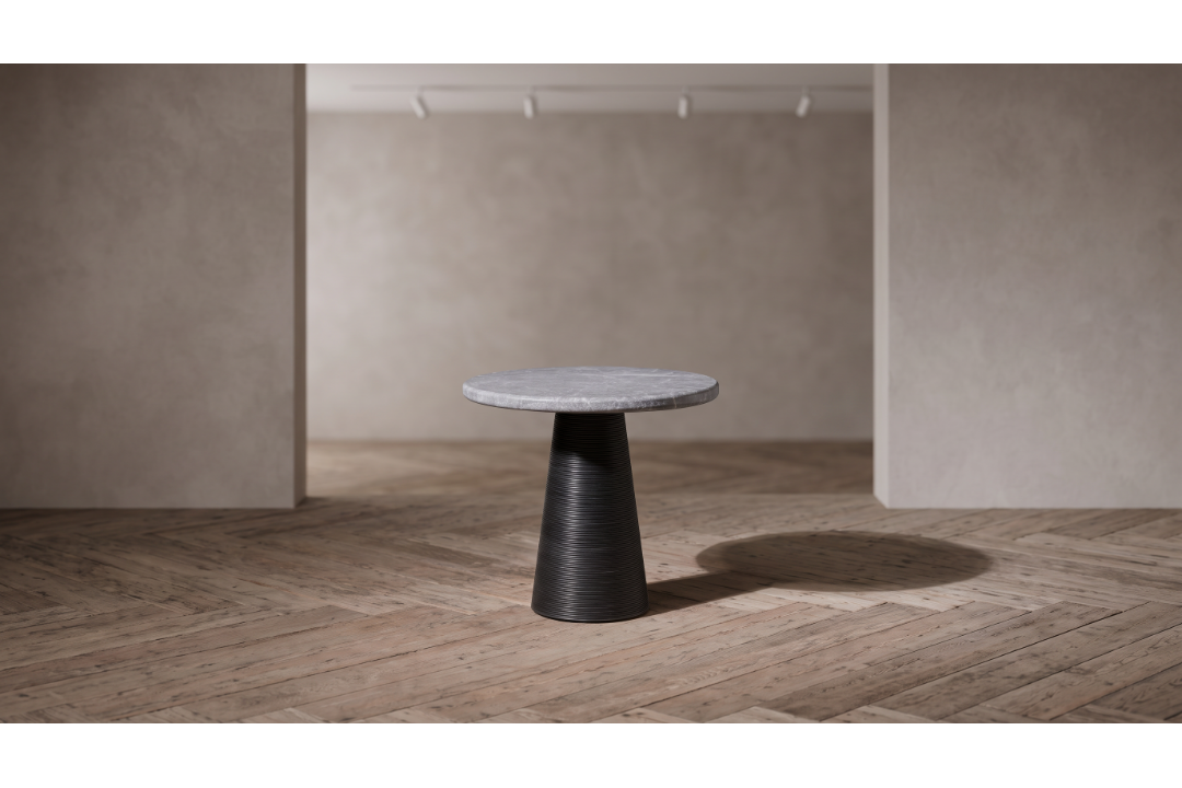 Timothy Oulton Bootlace Round Side Table (56cm Top) in Cloud is a masterclass in delicate, - Image 2 of 2