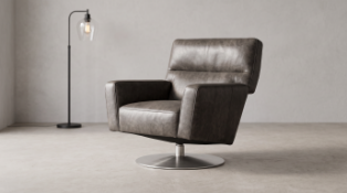 Timothy Oulton Silva Swivel Chair in Hand Tipped Graphite & Brushed Stainless Steel is a sleek,