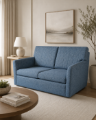 Contemporary Two-Seater Sofa Bed in Azure Textured Weave highly versatile two-seater sofa bed,