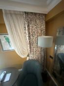 A large single panel lined pencil pleat drape in Sanderson 