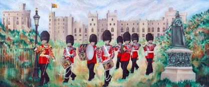 Charlotte Sutton (British) panoramic giclee on canvas depicted an autumnal Windsor Castle, a