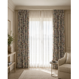 A pair of fully lined pencil pleat drapes in Sanderson "Birds & Berries" Fern fabric. Part of the