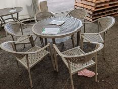 Cast Aluminium 100cm Crosshatch Table with 6 Chairs - Stone