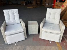 Kingscote Hi-Back Recliner Armchair with integrated Footstool x2 & High Coffee Table - Nutmeg