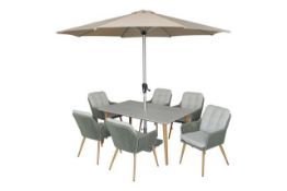 Como 166x95cm Rectangle Dining Table with 6x Chairs, Parasol & Base- Fern Green