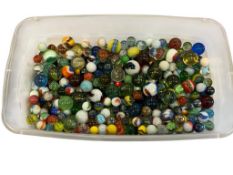 NINE POUNDS OF VARIOUS MARBLES, CAT EYES, CLEARIES, INCLUDING MANY BOULDERS