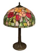 STAINED GLASS TULIPS TIFFANY STYLE LAMP WITH BRONZE FINISH METAL BASE