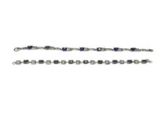 TWO STERLING SILVER BRACELETS FEATURING OPALITE INLAY INCLUDING ONE WITH OVAL CUT TANZANITE CZS