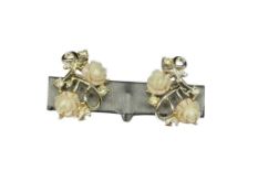 DESIGNER SIGNED EMMONS ( CHARLES H. STUART ) GOLD TONE CLIP-BACK EARRINGS WITH ROSES AND RHINESTO...