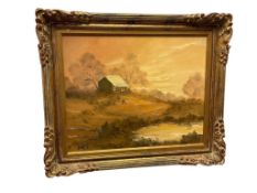 L.L. LINTZ ORIGINAL OIL ON CANVAS EUROPEAN COUNTRY SCENE PAINTING