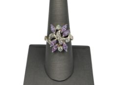 STERLING SILVER AMETHYST CZ AND COLORLESS CZ COCKTAIL RING