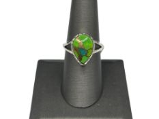 STERLING SILVER GREEN DAHLIA COMPOSITE STONE RING