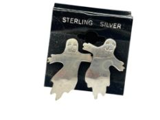 VINTAGE STERLING SILVER HAPPY GHOST EARRINGS