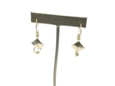 UNQIUE MODERNIST 14K YELLOW GOLD AND HAMMERED STERLING SILVER DANGLE EARRINGS