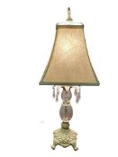FRENCH STYLE COMPOSITE AND GLASS ACCENT TABLE LAMP WITH PRISMS AND CLOTH SHADE