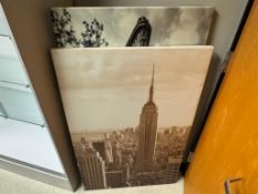PAIR OF BLACK AND WHITE NEW YORK CITY SKYLINE PRINTS ON CANVAS FEATURING THE EMPIRE STATE BUILDING